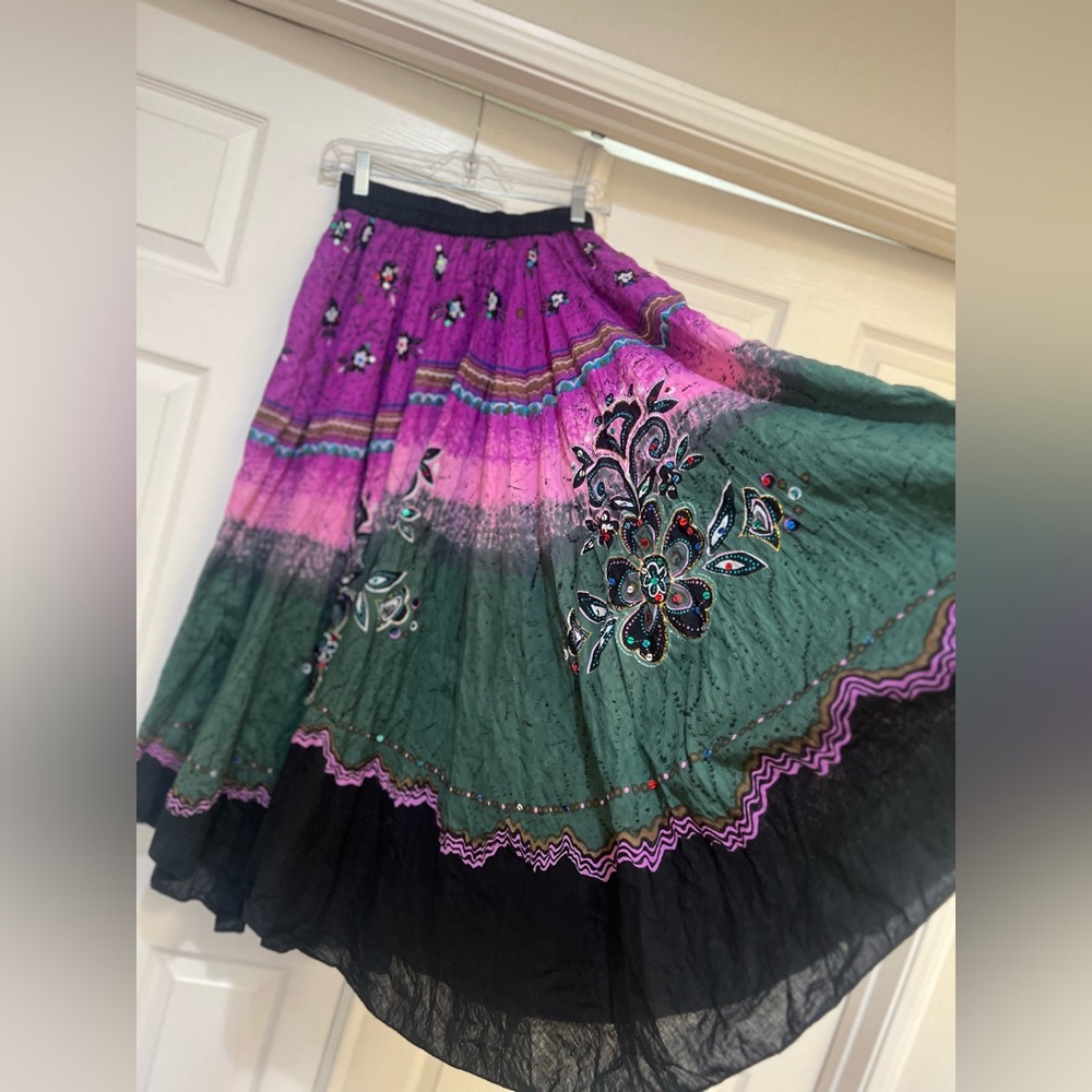 Tie dye sequins stretch waist long skirt boho hippie lightweight sz M summer - Picture 6 of 13